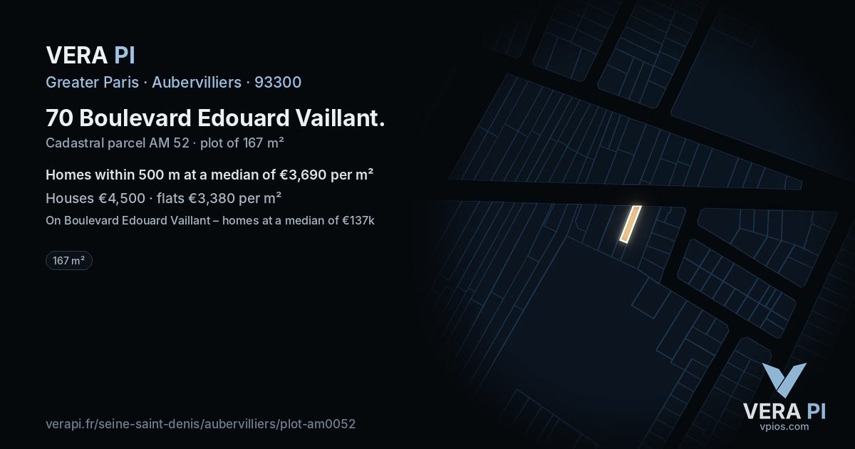 70 Boulevard Edouard Vaillant, Aubervilliers at night – the plot lit, the parcels around coloured by the prices near them