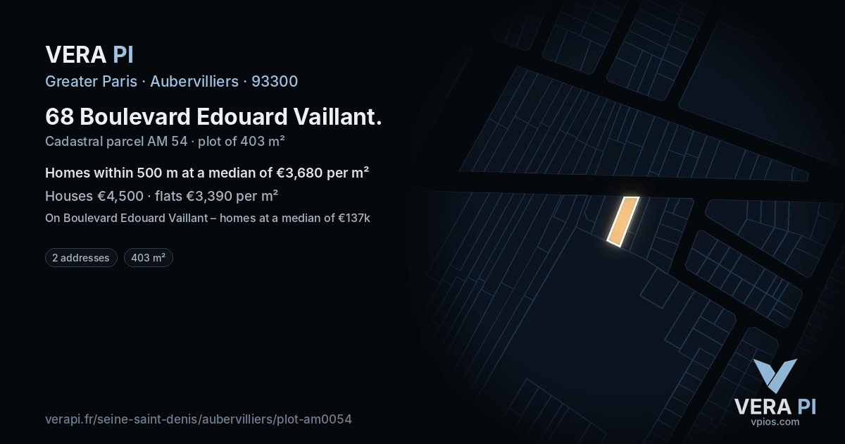 68 Boulevard Edouard Vaillant, Aubervilliers at night – the plot lit, the parcels around coloured by the prices near them