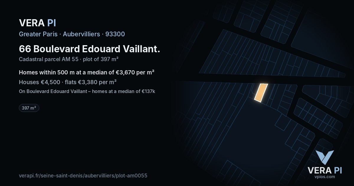 66 Boulevard Edouard Vaillant, Aubervilliers at night – the plot lit, the parcels around coloured by the prices near them