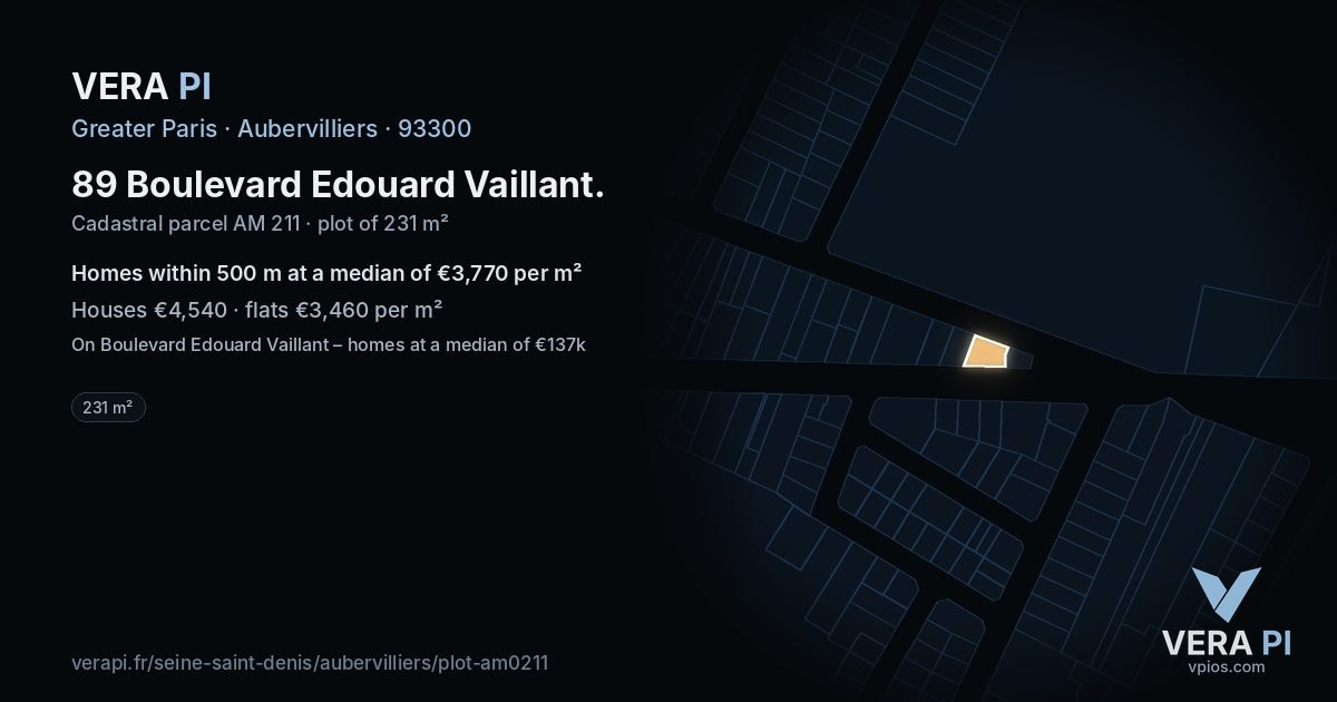89 Boulevard Edouard Vaillant, Aubervilliers at night – the plot lit, the parcels around coloured by the prices near them