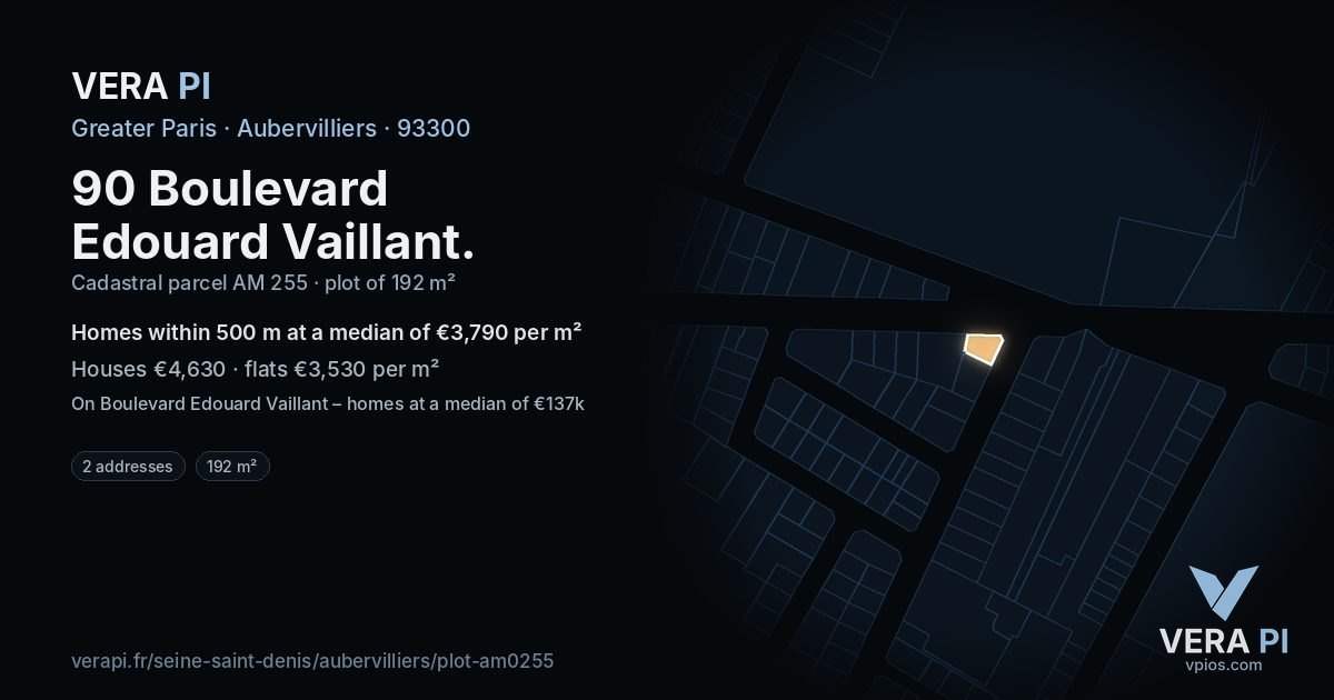 90 Boulevard Edouard Vaillant, Aubervilliers at night – the plot lit, the parcels around coloured by the prices near them