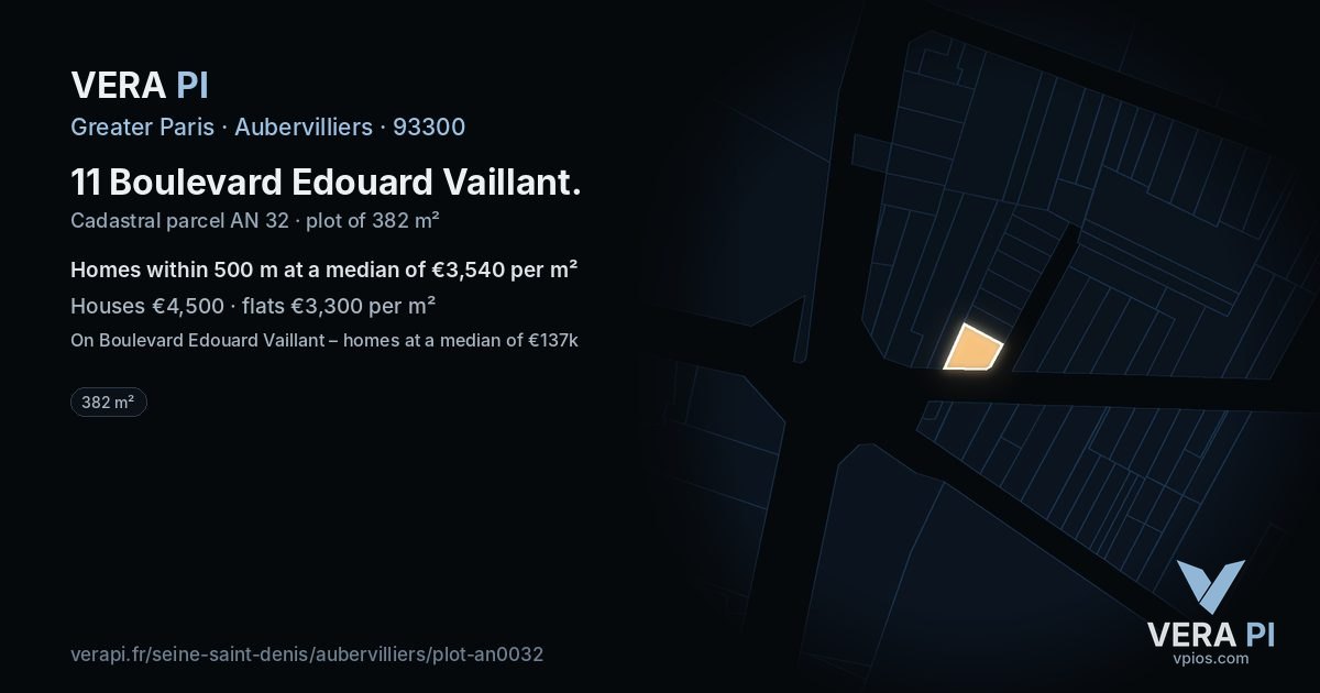 11 Boulevard Edouard Vaillant, Aubervilliers at night – the plot lit, the parcels around coloured by the prices near them