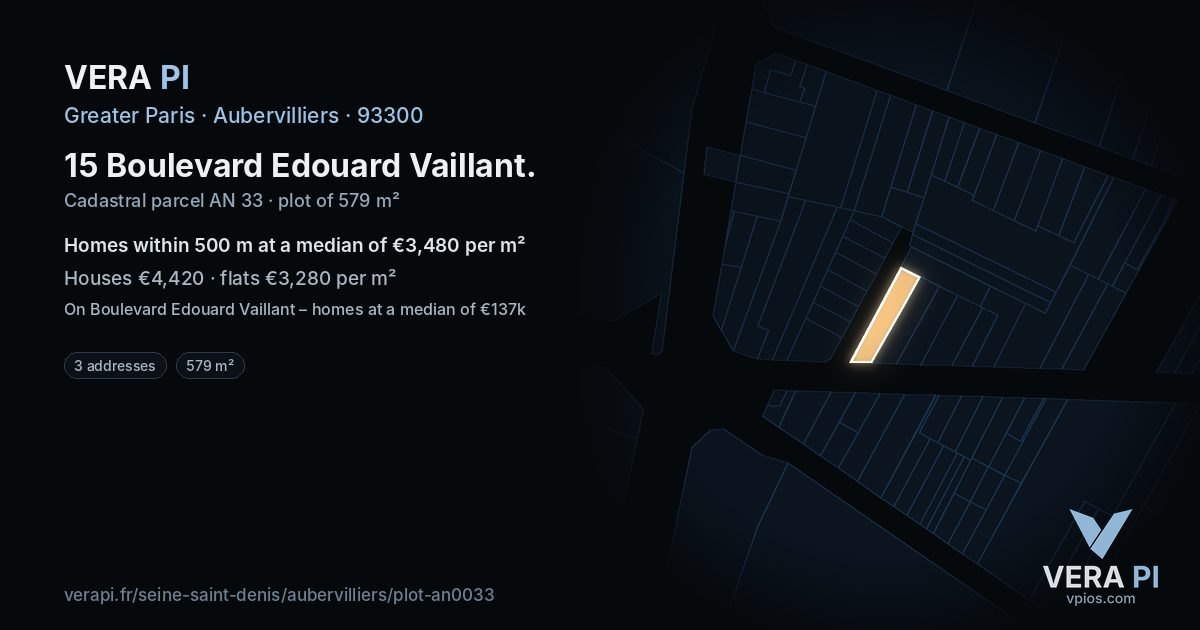15 Boulevard Edouard Vaillant, Aubervilliers at night – the plot lit, the parcels around coloured by the prices near them