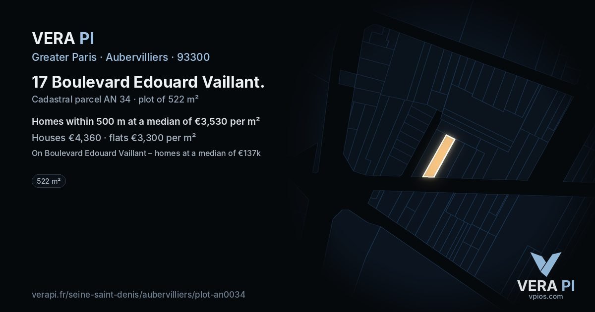 17 Boulevard Edouard Vaillant, Aubervilliers at night – the plot lit, the parcels around coloured by the prices near them