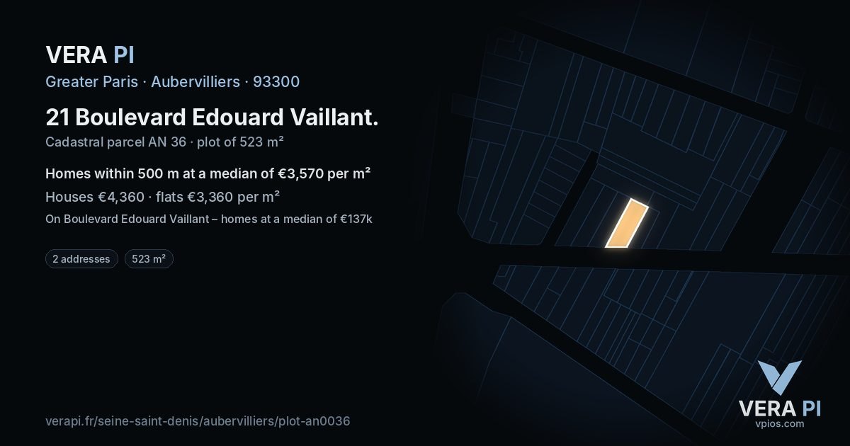 21 Boulevard Edouard Vaillant, Aubervilliers at night – the plot lit, the parcels around coloured by the prices near them