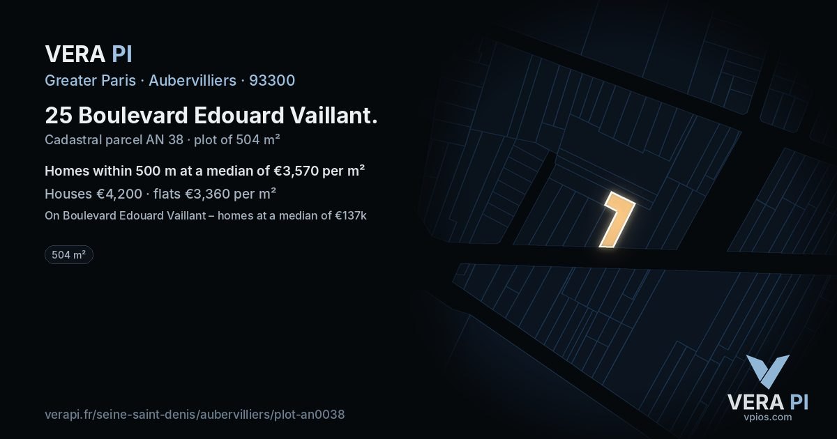 25 Boulevard Edouard Vaillant, Aubervilliers at night – the plot lit, the parcels around coloured by the prices near them