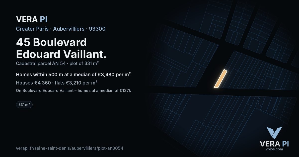 45 Boulevard Edouard Vaillant, Aubervilliers at night – the plot lit, the parcels around coloured by the prices near them
