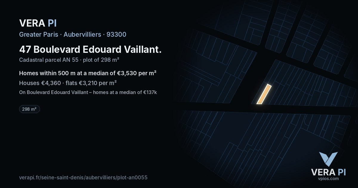 47 Boulevard Edouard Vaillant, Aubervilliers at night – the plot lit, the parcels around coloured by the prices near them