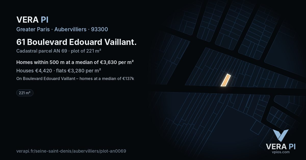 61 Boulevard Edouard Vaillant, Aubervilliers at night – the plot lit, the parcels around coloured by the prices near them