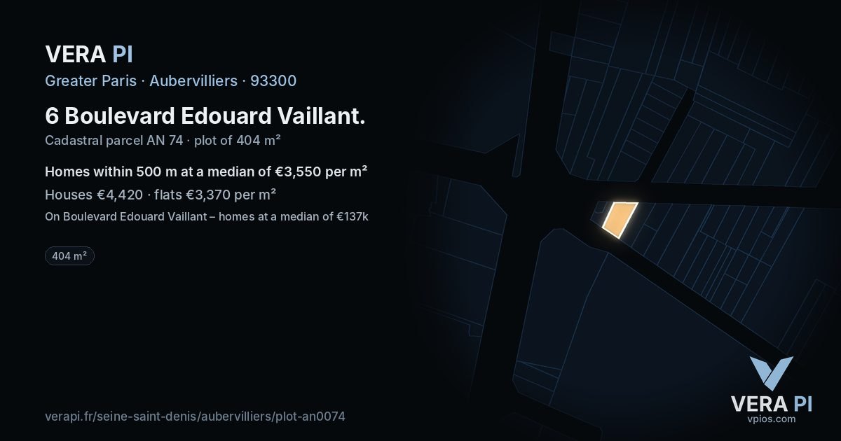 6 Boulevard Edouard Vaillant, Aubervilliers at night – the plot lit, the parcels around coloured by the prices near them