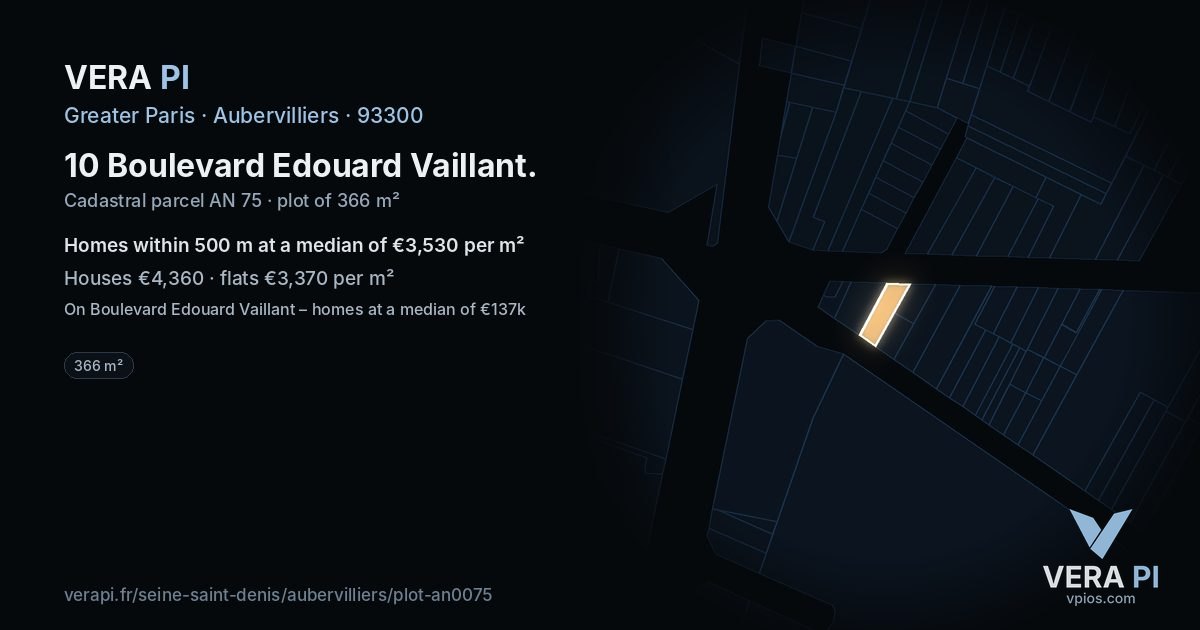 10 Boulevard Edouard Vaillant, Aubervilliers at night – the plot lit, the parcels around coloured by the prices near them