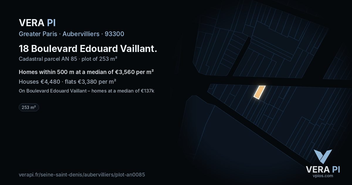 18 Boulevard Edouard Vaillant, Aubervilliers at night – the plot lit, the parcels around coloured by the prices near them