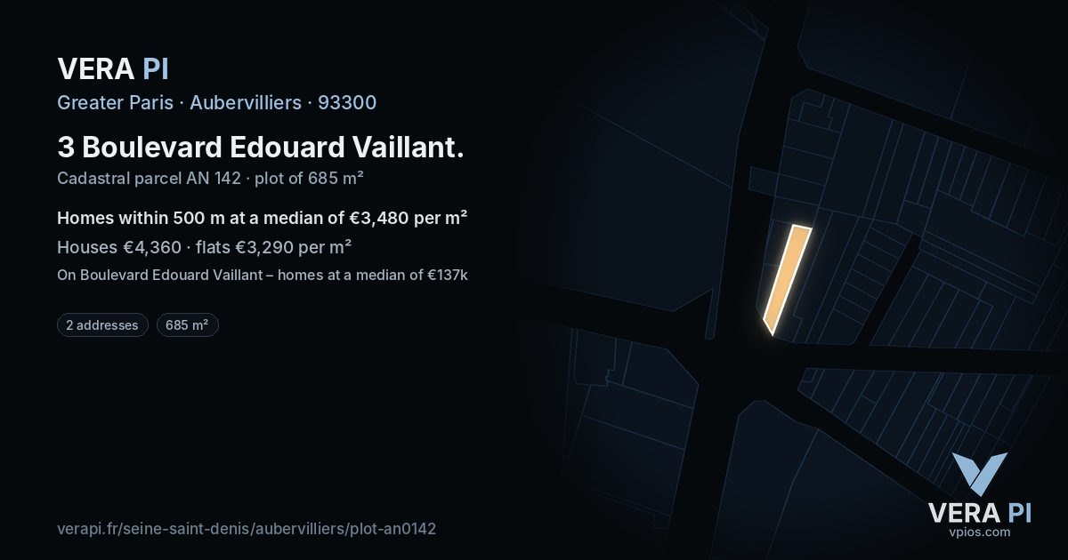 3 Boulevard Edouard Vaillant, Aubervilliers at night – the plot lit, the parcels around coloured by the prices near them
