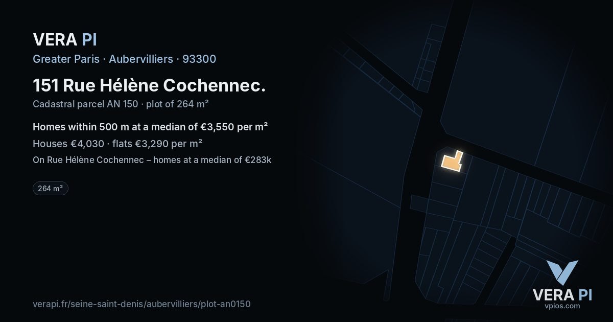 151 Rue Hélène Cochennec, Aubervilliers at night – the plot lit, the parcels around coloured by the prices near them
