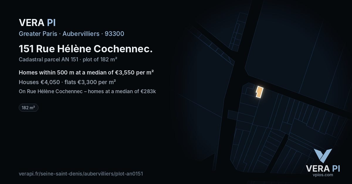 151 Rue Hélène Cochennec, Aubervilliers at night – the plot lit, the parcels around coloured by the prices near them