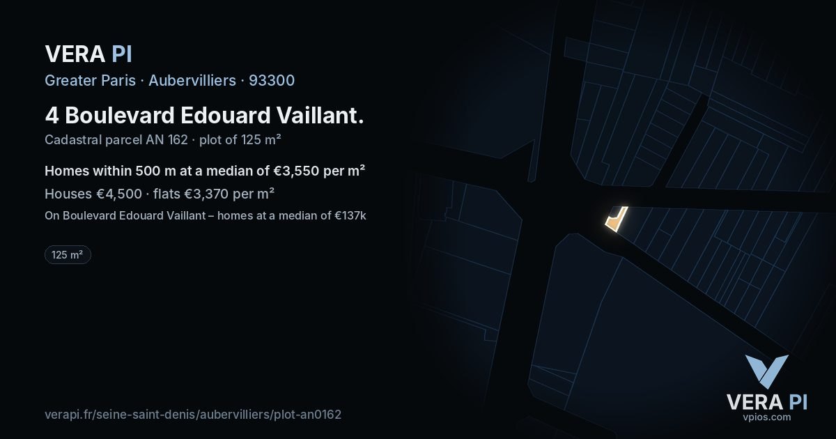 4 Boulevard Edouard Vaillant, Aubervilliers at night – the plot lit, the parcels around coloured by the prices near them