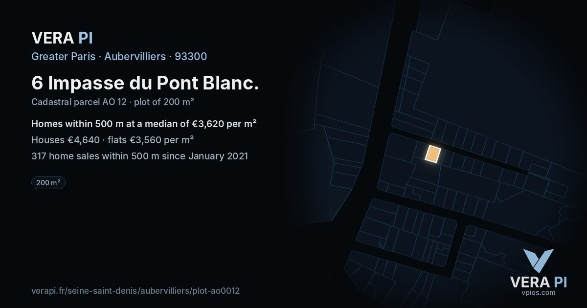 6 Impasse du Pont Blanc, Aubervilliers at night – the plot lit, the parcels around coloured by the prices near them