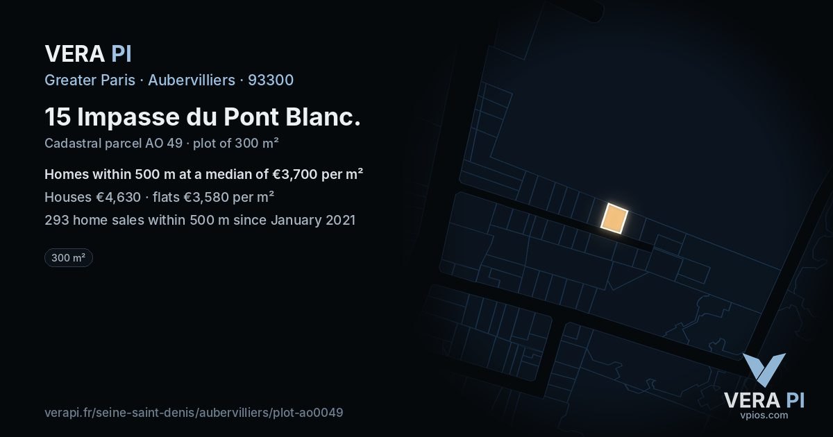 15 Impasse du Pont Blanc, Aubervilliers at night – the plot lit, the parcels around coloured by the prices near them