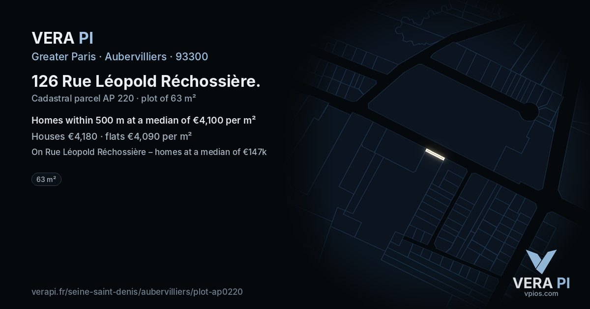 126 Rue Léopold Réchossière, Aubervilliers at night – the plot lit, the parcels around coloured by the prices near them
