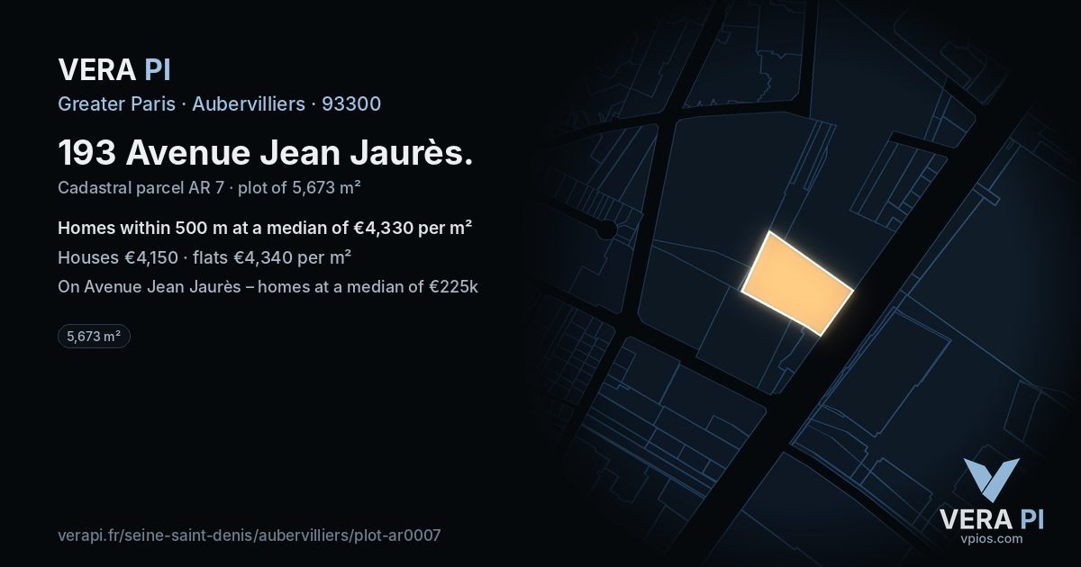 193 Avenue Jean Jaurès, Aubervilliers at night – the plot lit, the parcels around coloured by the prices near them