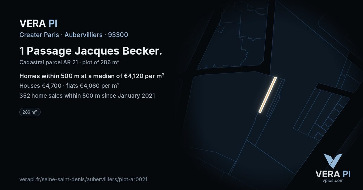 1 Passage Jacques Becker, Aubervilliers at night – the plot lit, the parcels around coloured by the prices near them