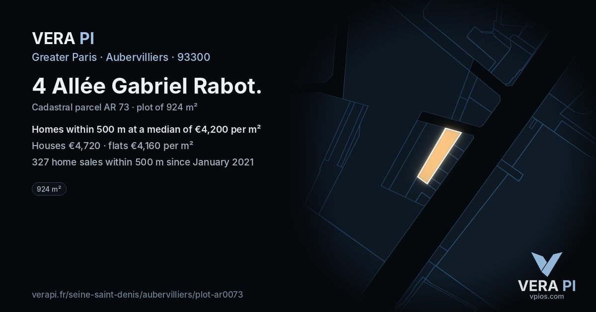 4 Allée Gabriel Rabot, Aubervilliers at night – the plot lit, the parcels around coloured by the prices near them