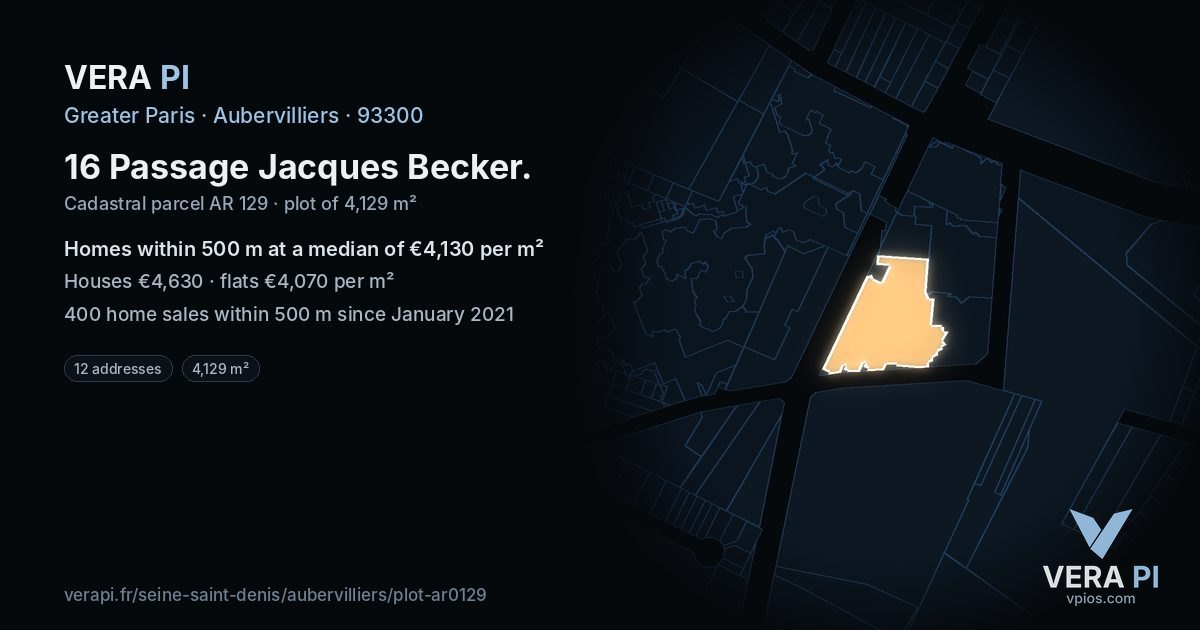 16 Passage Jacques Becker, Aubervilliers at night – the plot lit, the parcels around coloured by the prices near them
