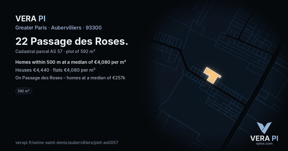 22 Passage des Roses, Aubervilliers at night – the plot lit, the parcels around coloured by the prices near them