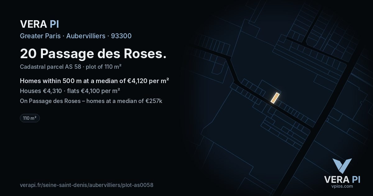 20 Passage des Roses, Aubervilliers at night – the plot lit, the parcels around coloured by the prices near them