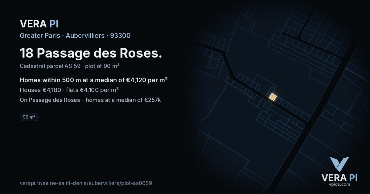 18 Passage des Roses, Aubervilliers at night – the plot lit, the parcels around coloured by the prices near them