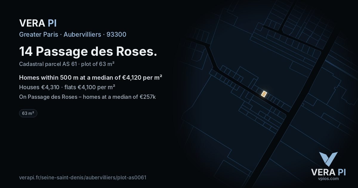 14 Passage des Roses, Aubervilliers at night – the plot lit, the parcels around coloured by the prices near them