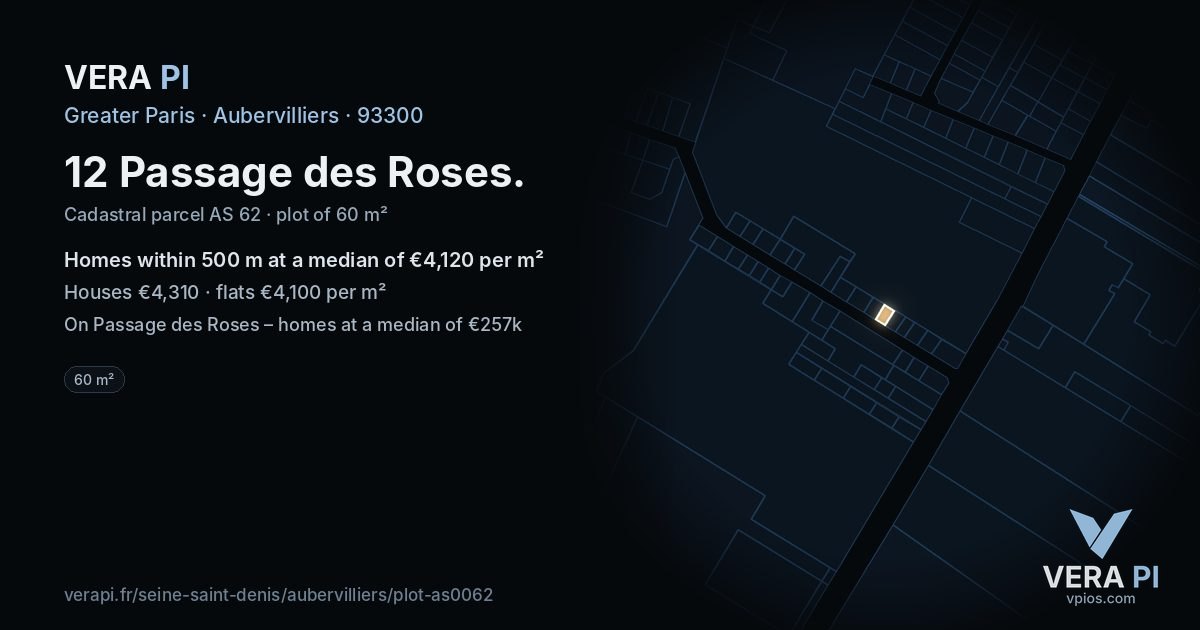 12 Passage des Roses, Aubervilliers at night – the plot lit, the parcels around coloured by the prices near them