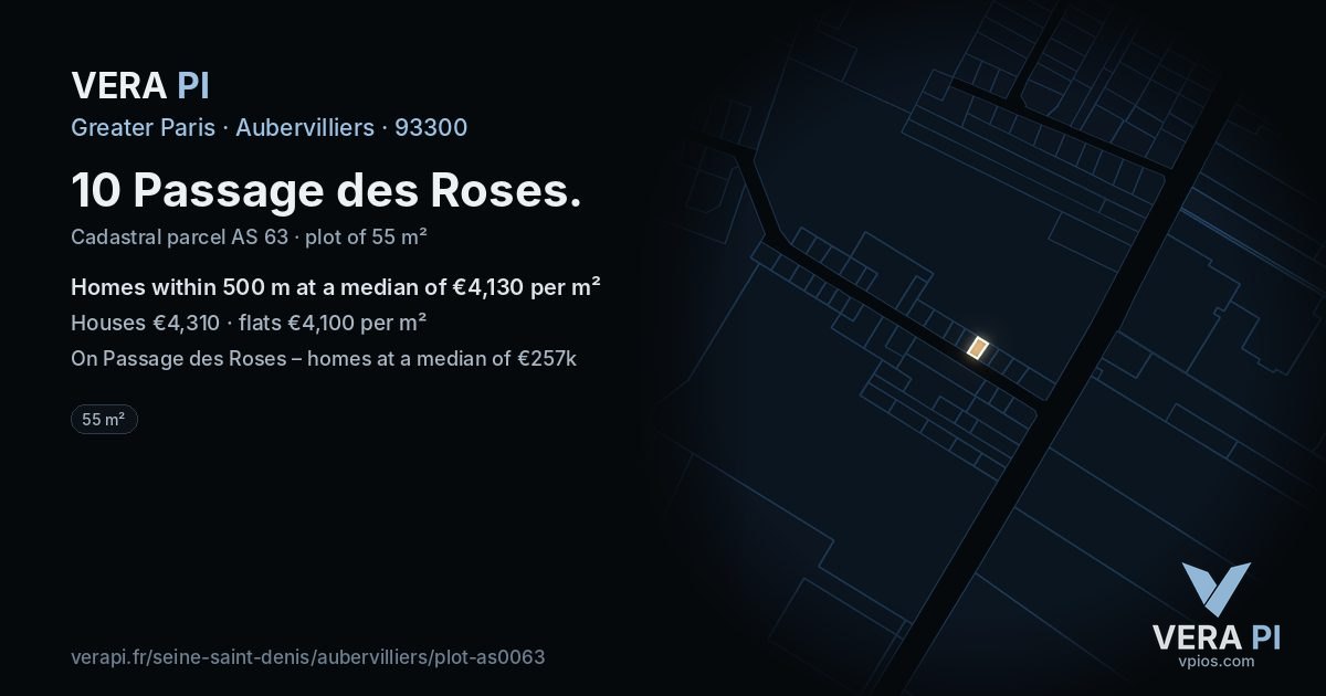 10 Passage des Roses, Aubervilliers at night – the plot lit, the parcels around coloured by the prices near them