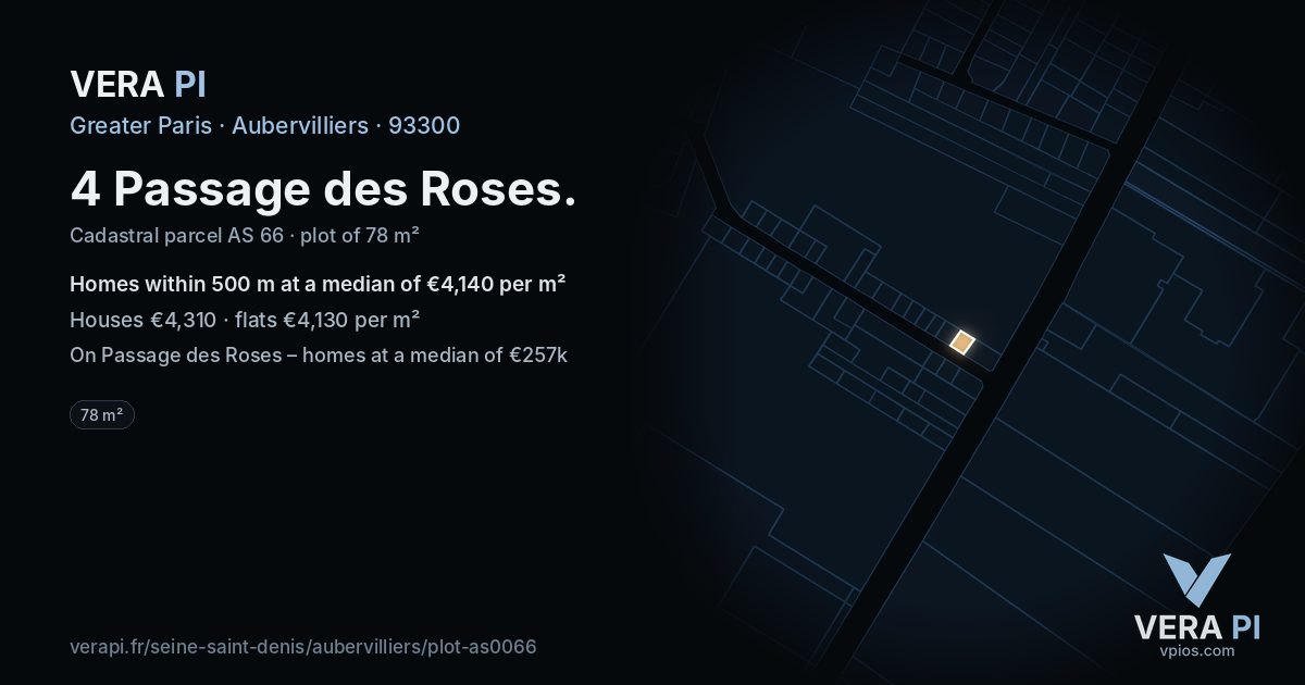 4 Passage des Roses, Aubervilliers at night – the plot lit, the parcels around coloured by the prices near them