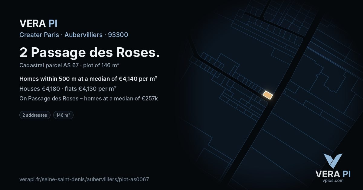 2 Passage des Roses, Aubervilliers at night – the plot lit, the parcels around coloured by the prices near them