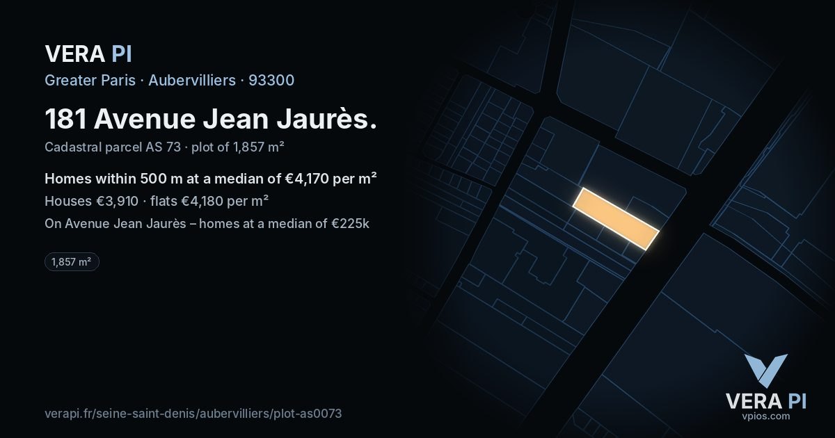 181 Avenue Jean Jaurès, Aubervilliers at night – the plot lit, the parcels around coloured by the prices near them