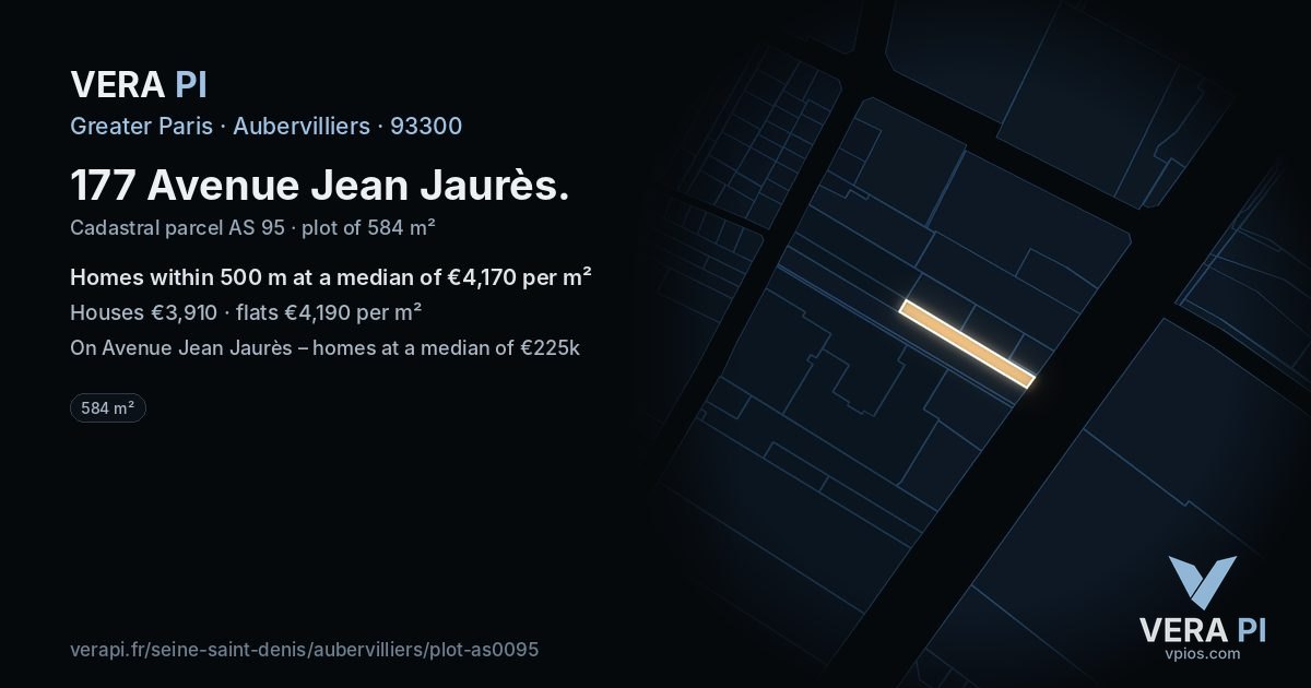 177 Avenue Jean Jaurès, Aubervilliers at night – the plot lit, the parcels around coloured by the prices near them