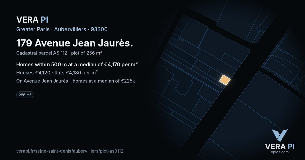 179 Avenue Jean Jaurès, Aubervilliers at night – the plot lit, the parcels around coloured by the prices near them