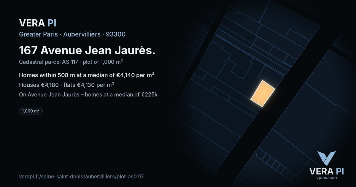 167 Avenue Jean Jaurès, Aubervilliers at night – the plot lit, the parcels around coloured by the prices near them