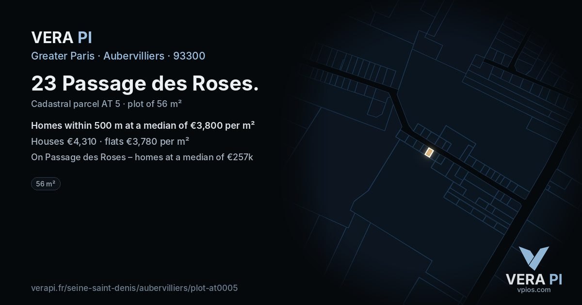 23 Passage des Roses, Aubervilliers at night – the plot lit, the parcels around coloured by the prices near them