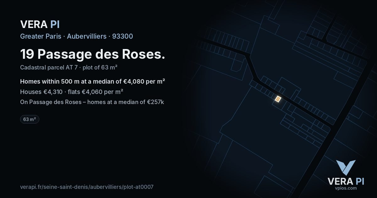 19 Passage des Roses, Aubervilliers at night – the plot lit, the parcels around coloured by the prices near them