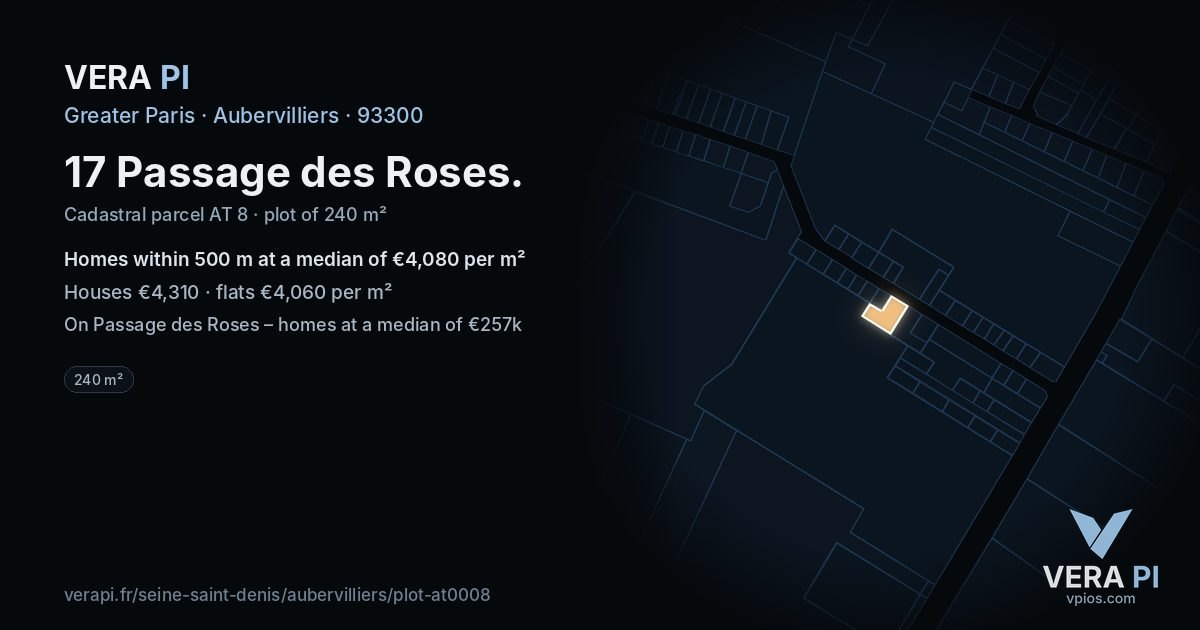 17 Passage des Roses, Aubervilliers at night – the plot lit, the parcels around coloured by the prices near them