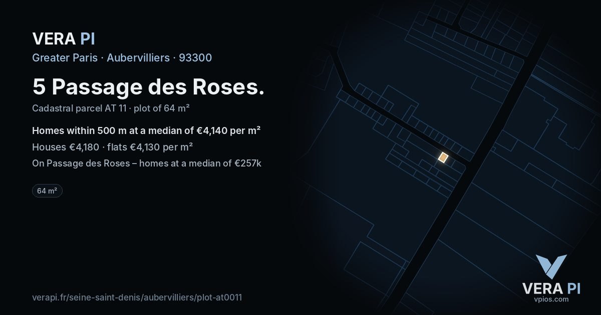 5 Passage des Roses, Aubervilliers at night – the plot lit, the parcels around coloured by the prices near them