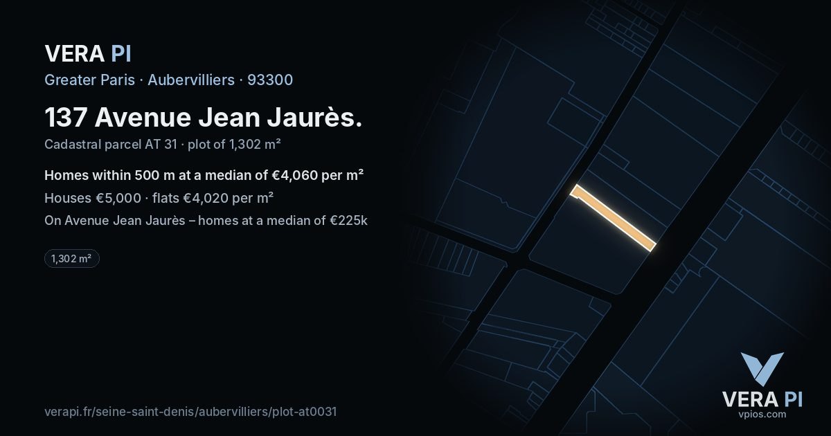 137 Avenue Jean Jaurès, Aubervilliers at night – the plot lit, the parcels around coloured by the prices near them