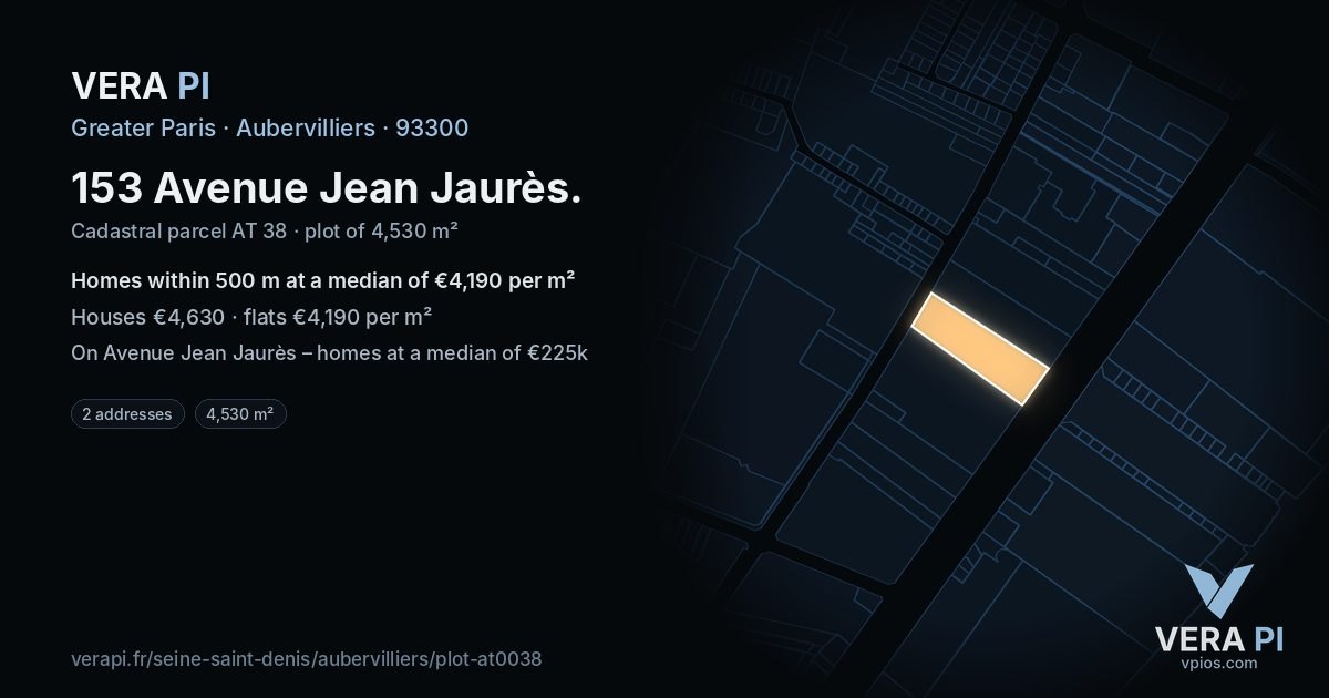 153 Avenue Jean Jaurès, Aubervilliers at night – the plot lit, the parcels around coloured by the prices near them