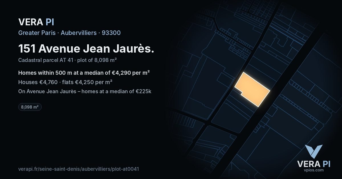 151 Avenue Jean Jaurès, Aubervilliers at night – the plot lit, the parcels around coloured by the prices near them