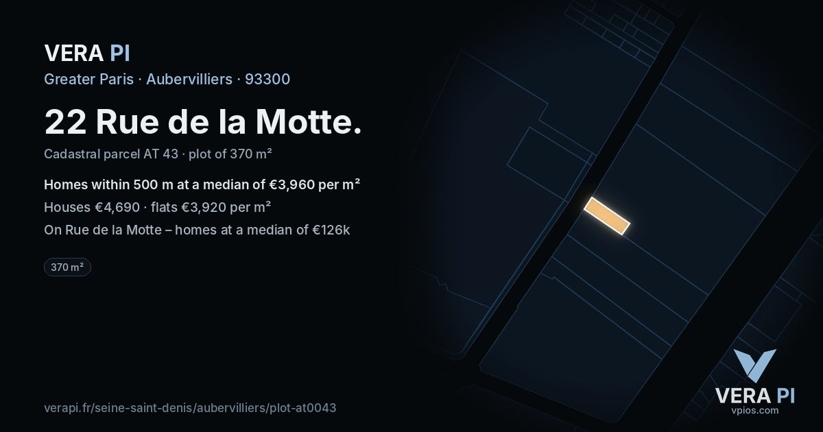 22 Rue de la Motte, Aubervilliers at night – the plot lit, the parcels around coloured by the prices near them