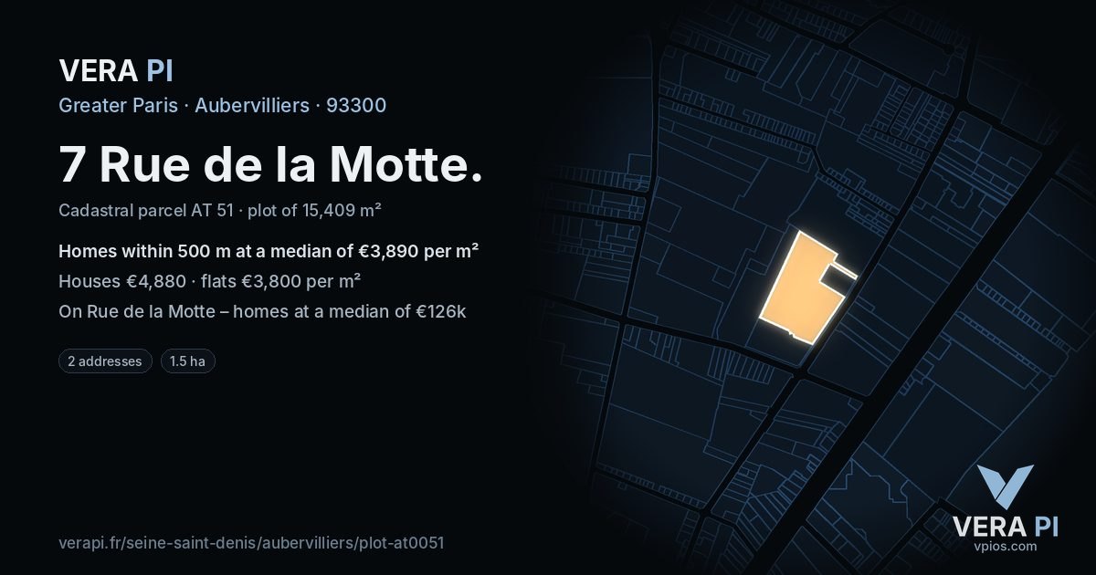 7 Rue de la Motte, Aubervilliers at night – the plot lit, the parcels around coloured by the prices near them