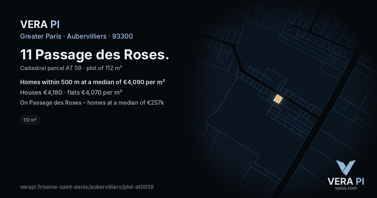 11 Passage des Roses, Aubervilliers at night – the plot lit, the parcels around coloured by the prices near them