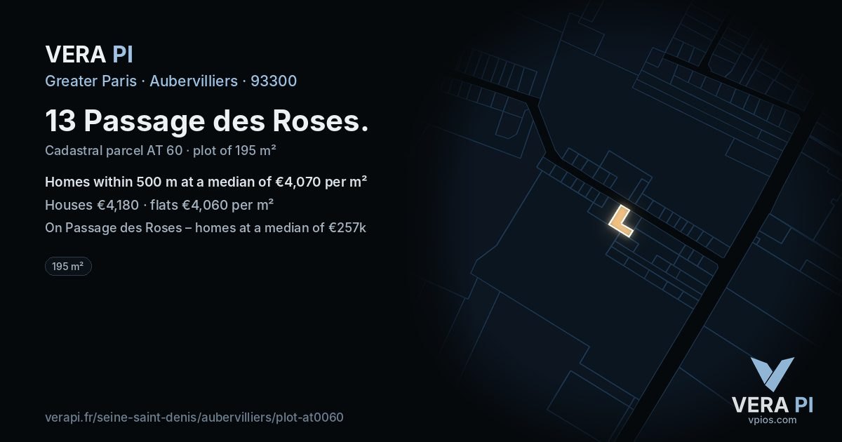13 Passage des Roses, Aubervilliers at night – the plot lit, the parcels around coloured by the prices near them